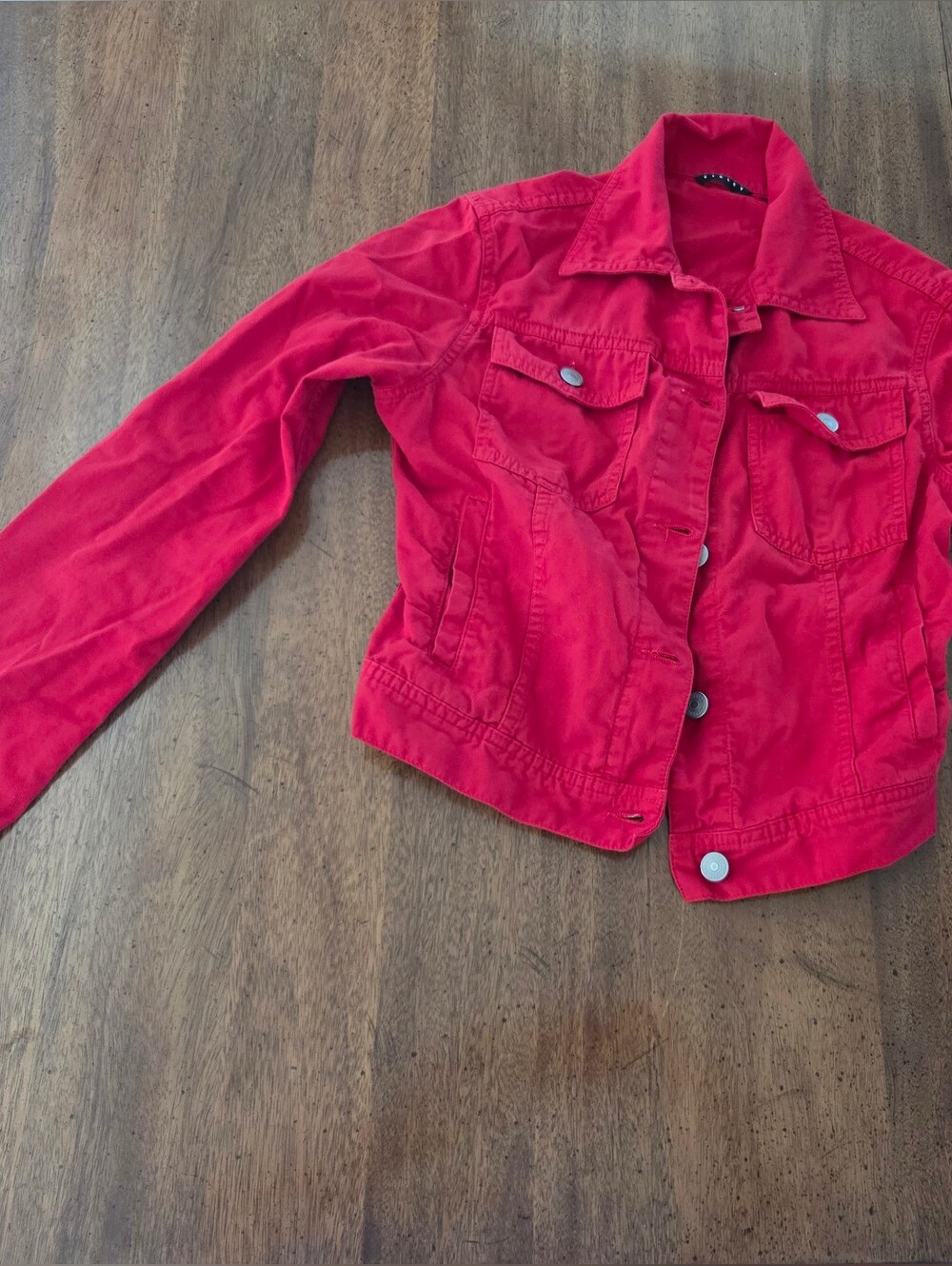 Bright Red Cropped Denim Jacket
